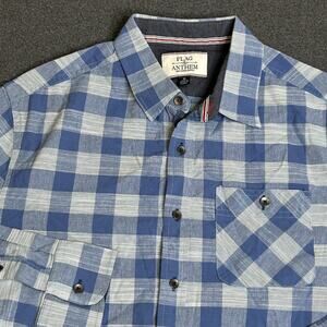 Flag & Anthem Shirt Mens Medium Blue Check Long Sleeve Button Down Casual